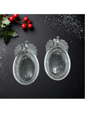 2 Mikasa Studio Nova Vintage Clear w Frosted Holly Glass Oval Bowls Christmas